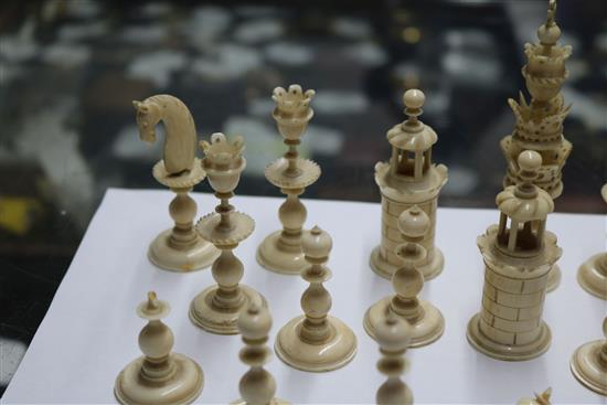 A Continental ebony and ivory chess set